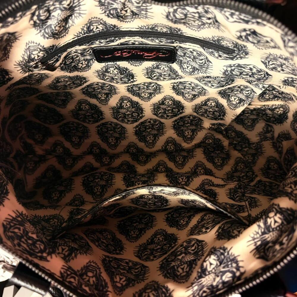 Ed Hardy Leopard Tattoo Skull Rhinestone Satchel Crossbody NWT - Picture 6 of 7